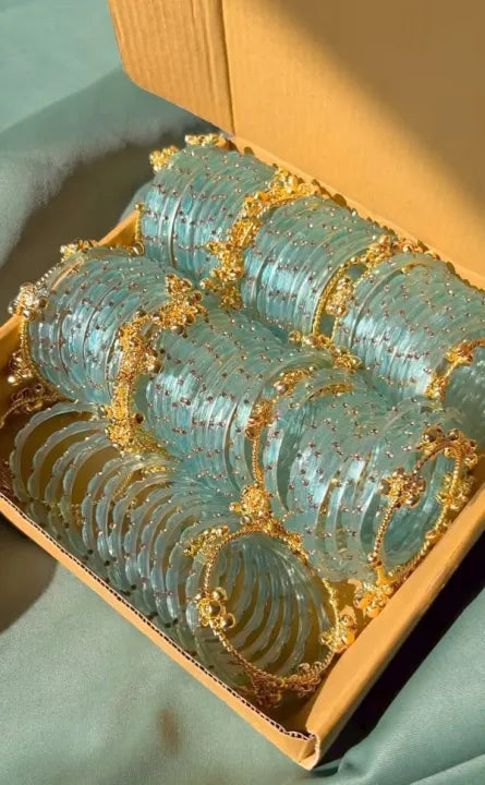 Trending 4 Pieces Kashmiri Bangles and kary in Golden and Silver Colors